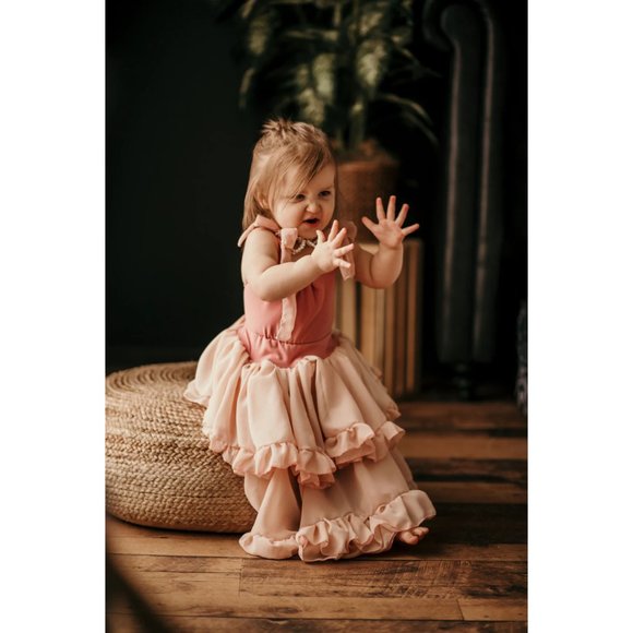 Vintage Princess Style Ruffle Dress, Couture Kids Dress, Handmade New - Picture 4 of 5